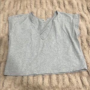 Free People Intimates Gray V-Neck Cropped Lounge Tee Size Small